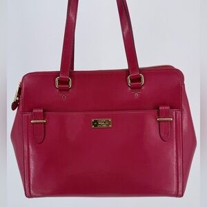 Ralph Lauren Leather Satchel Shoulder Handbag Red Structured Classic Tote
